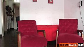 Busty black model takes big white cock up her ass at homemade casting