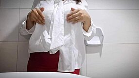 Office girl indulges in private bathroom moment