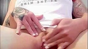 Redhead rubs big cock until climax while watching porn