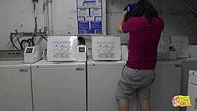 Emo babe fucks sexy neighborhood girl in laundry shop