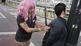 police officer interacts with suspects on the street and gets handcuffed
