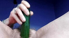 oma fucks hairy pussy with cucumber
