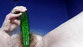 oma fucks hairy pussy with cucumber