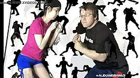 Alexandria Wu fights Clifford Bryant in interracial wrestling fuck