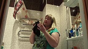 chubby milf sniffs other peoples panties masturbates and hides the panties inside her hairy pussy amateur fetish