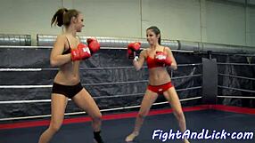 European lesbian amateurs finger and lick pussy during wrestling match.