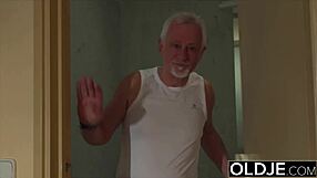 Grandpa fucks young pussy and cums in mouth.