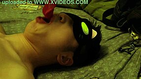 Giant wolf uses rough tongue to invade college guy's mouth hole