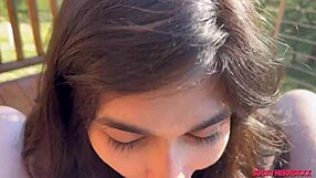 Hey, this all natural teen sucks her boyfriend's cock in the woods and swallows every drop