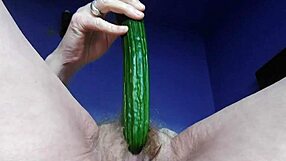 oma fucks hairy pussy with cucumber