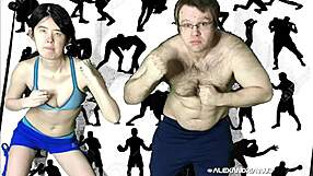 Alexandria Wu fights Clifford Bryant in interracial wrestling fuck