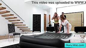 Two busty natural masseuses enjoy wet nuru massage while client watches skylar snow jasmine daze