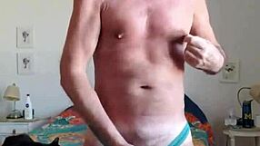 i'm pervy papifachero playin with my big daddy boner bulge in turquoise thong and just rubbin my frenum in the shower