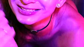 blowjob in neon night with deep throat pov