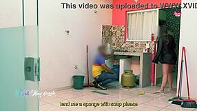 Latina milf wife teases delivery boy with big tits after shower