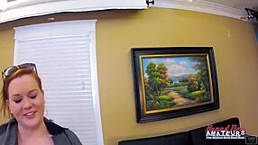 redhead cutie carolyn fingers her pussy deep and deepthroats cock