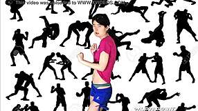 Alexandria Wu fights Clifford Bryant in interracial wrestling fuck