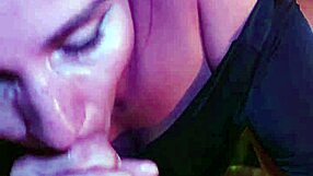 blowjob in neon night with deep throat pov