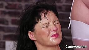 Horny Honey Gets Cum Shot On Her Face Swallowing All The Semen