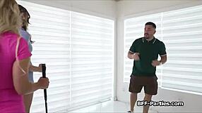 Three hotties sharing golf trainer's hard dick