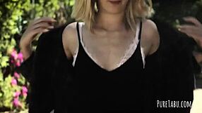 Blonde babe explores group fun with bending and oral play