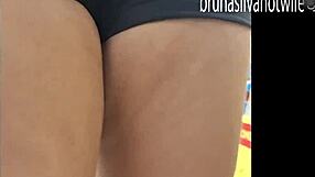 filming a blonde in the market