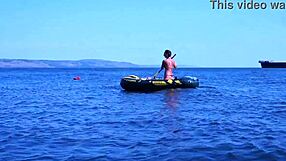 Amateurs in Bikini on Boat in Volga-River Water