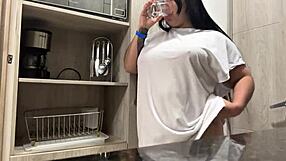 Can You Handle Juicy Masturbation In Hotel Kitchen With Big Natural Tits?