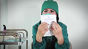 Nurse demonstrates latex gloves fetish in hospital setting