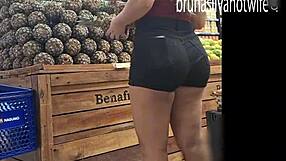 filming a blonde in the market