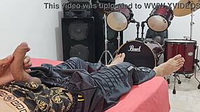 Man strokes his big cock solo in front of camera