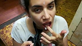 blowjob leads to facial cum on tie