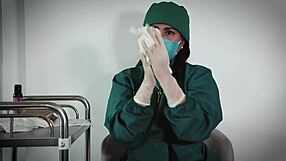 Nurse demonstrates latex gloves fetish in hospital setting