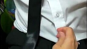 blowjob leads to facial cum on tie