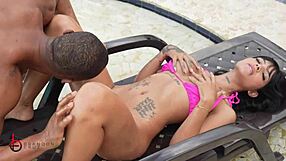 huge black cock guy pounds sexy petite girl in public pool