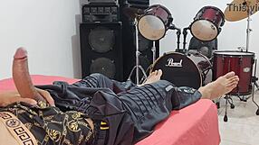 Man strokes his big cock solo in front of camera