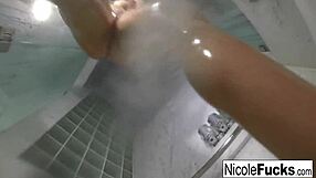 Nicole Aniston Showers Nude, Masturbating with Big Tits Exposed in Steamy Bathroom