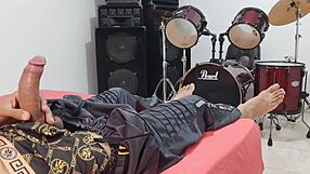 Man strokes his big cock solo in front of camera