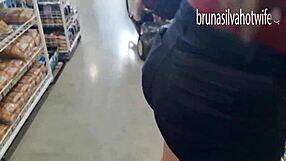 filming a blonde in the market