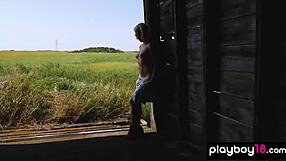 Big-boobed blonde Canadian milf farmer Jenessa Dawn poses naked outdoors