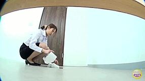 Japanese girl wets herself in bathroom