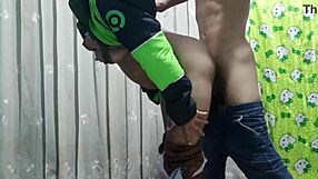 Prank invites delivery girl for bent over fucking and hairy pussy licking. She moans in orgasm.