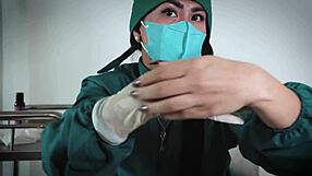 Nurse demonstrates latex gloves fetish in hospital setting