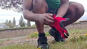 Practicing indoor exercise routine outdoors privately.