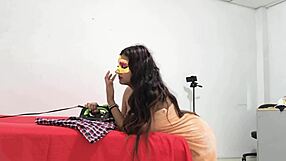 An 18-Year-Old Student Fixes Her Uniform to Go to Class in the Morning Shes a Cute Sexy Chubby Girl