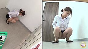 Japanese girl wets herself in bathroom
