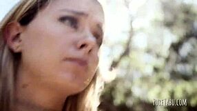 Blonde babe explores group fun with bending and oral play