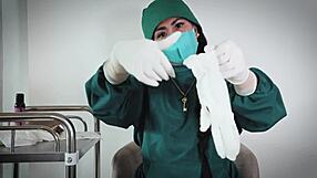 Nurse demonstrates latex gloves fetish in hospital setting