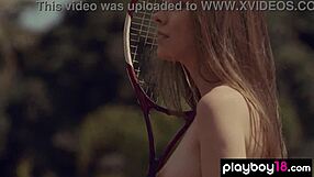 Lovely ukrainian tennis player kate chromia stripping at the court outdoor