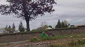 Practicing indoor exercise routine outdoors privately.